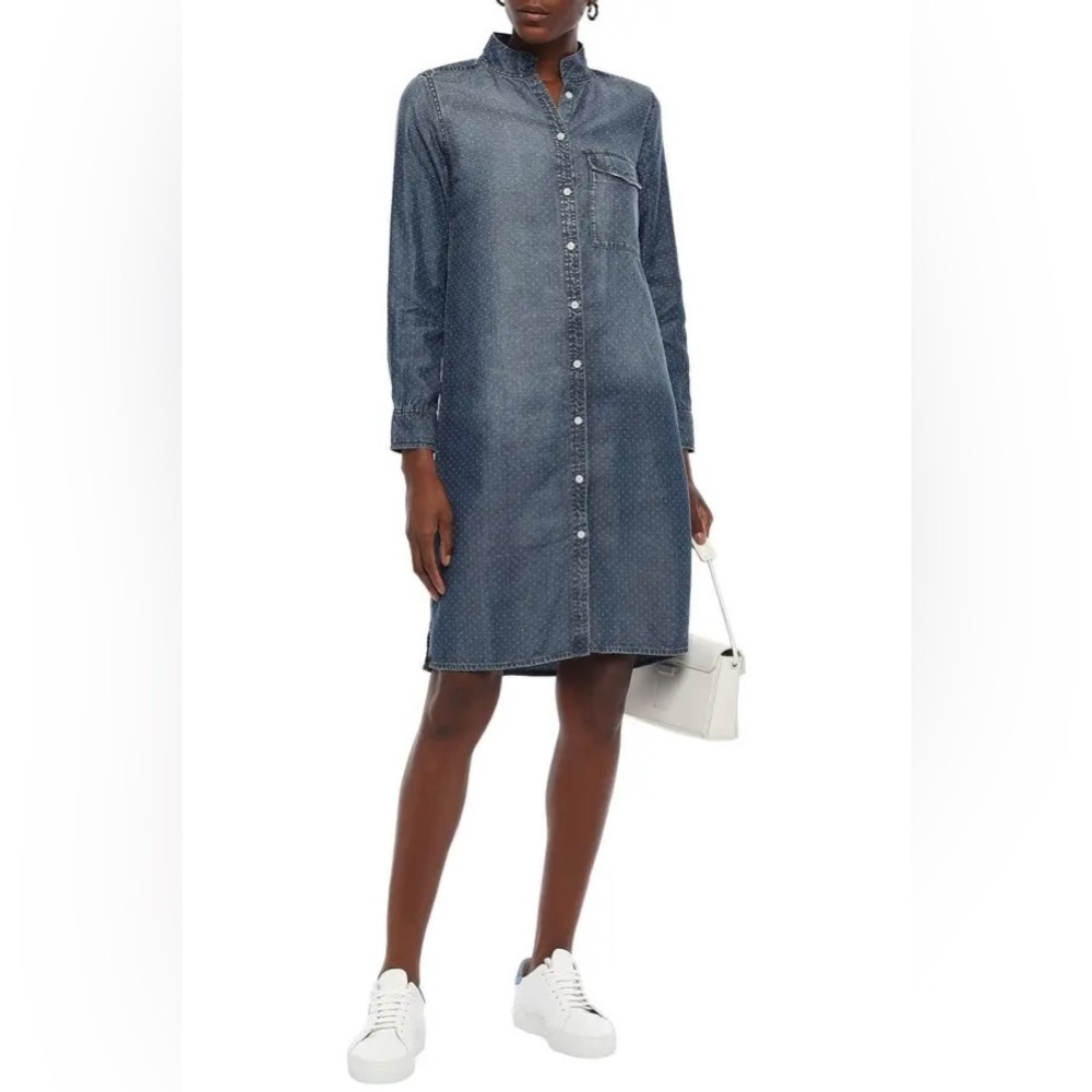 Current/Elliott Cardinal Polka Dot Denim Chambray Long Sleeve Shirt Dress Size 1